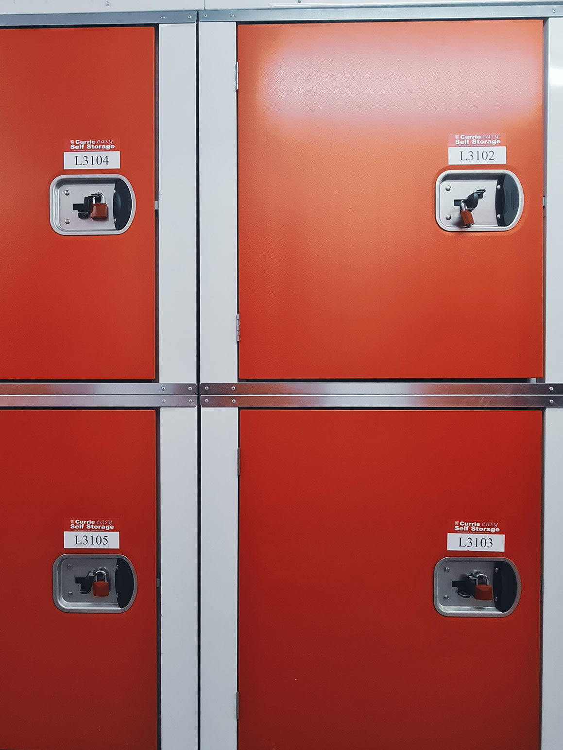 A close up shot of storage lockers at Currie Storage.