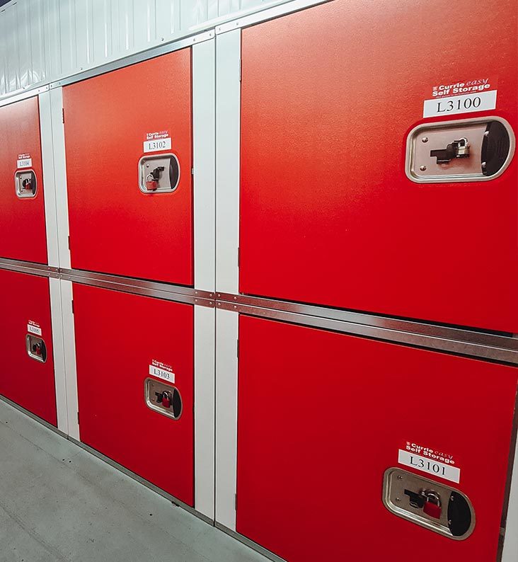 The storage lockers at Currie Storage.